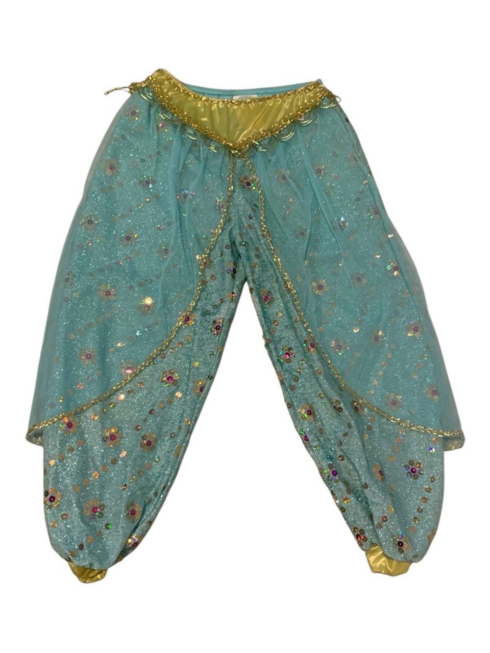 Girl’s Teal Costume Harem Pants with Gold Trim Princess Jasmine size small 6/6x